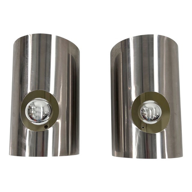 Cylindrical Chromed Wall Lamps, 1970s, Set of 2 For Sale