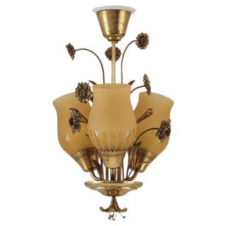 Mid-Century Swedish Pendant in Brass and Glass attributed to Brothers Malmström, 1952 For Sale