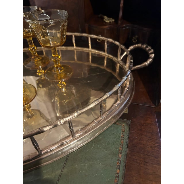 Metal 1970’s Large Brass Faux Bamboo Gallery Tray For Sale - Image 7 of 11