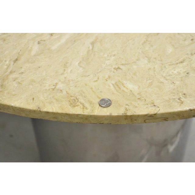 Vintage Mid Century Modern Round Travertine Chrome Steel Pedestal Dining Table For Sale - Image 14 of 18