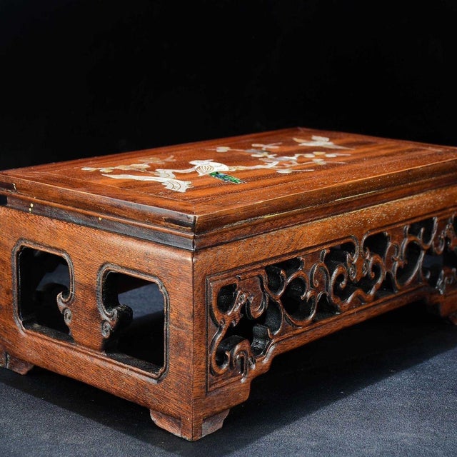 Vintage Chinese Huali Rosewood Inlaid "Magpie on Plum" Tea Table / Display Stand For Sale In Los Angeles - Image 6 of 9