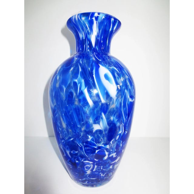 2000s Cobalt Blue Art Glass Vase For Sale - Image 9 of 9