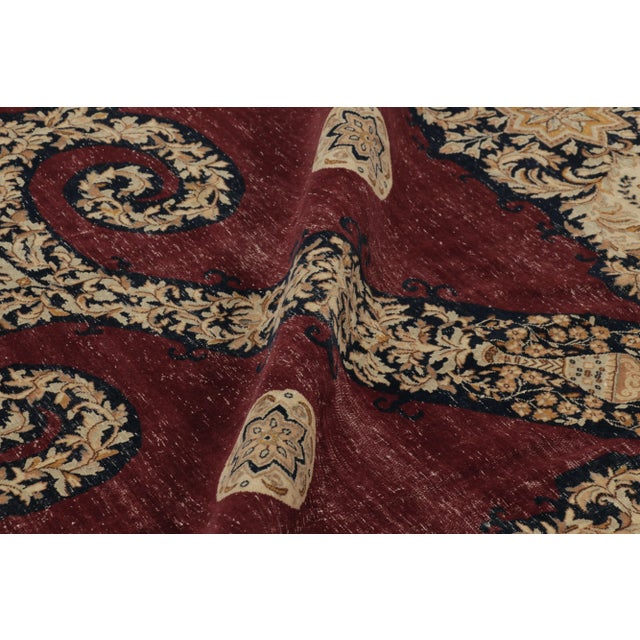 Red Vintage Persian Tabriz Rug, Burgundy With Rare Floral Medallion - Rug & Kilim For Sale - Image 8 of 9
