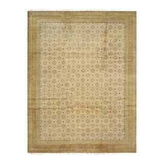9x12 Ivory Hand-Knotted Wool Greek Key Border Classic Traditional Carpet Rug For Sale