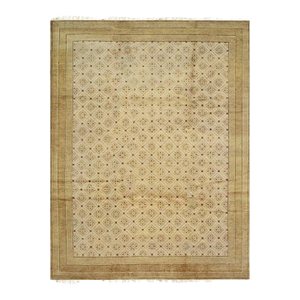9x12 Ivory Hand-Knotted Wool Greek Key Border Classic Traditional Carpet Rug