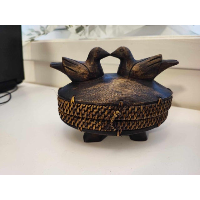Brown Wooden Box with Two Birds on Top, 1960s For Sale - Image 8 of 8