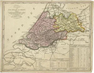 Antique Map of the Province of Zuid-Holland and Utrecht by Veelwaard, 1840