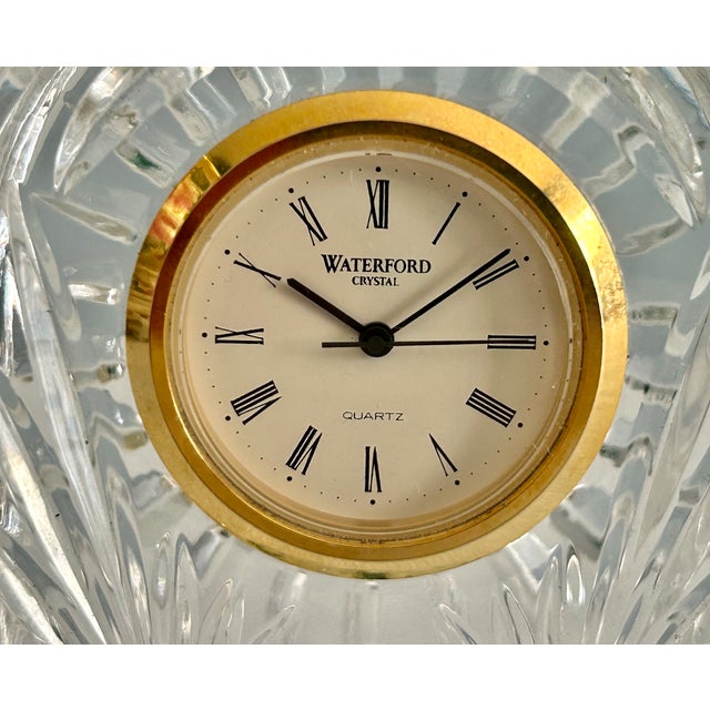 Vintage Waterford Crystal Lismore Dome Shaped Paperweight Desk Clock For Sale - Image 13 of 14