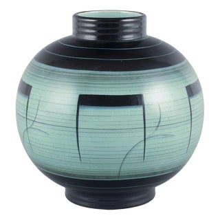 Large Round Vase in Glazed Faience by Nils Thorsson for Royal Copenhagen, 1930s For Sale