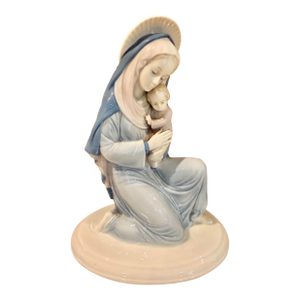 Vintage German Porcelain Madonna and Child Figurine in Blue & White