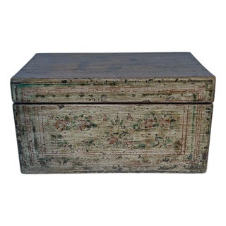 Hand-Decorated Wooden Box, 19th Century For Sale