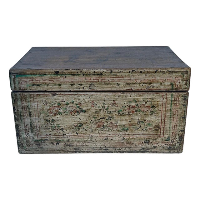 Hand-Decorated Wooden Box, 19th Century For Sale