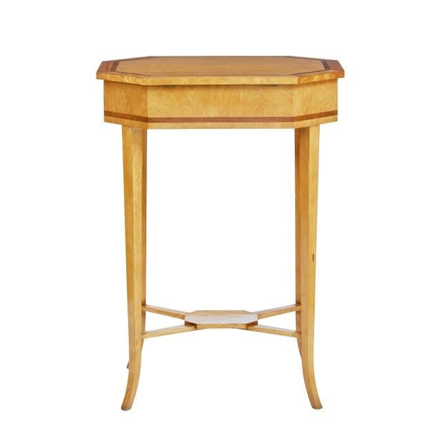 English Turn of the Century 1900s Octagonal Top Birchwood Work Table For Sale - Image 4 of 5