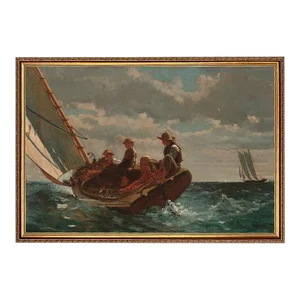 "Breezing Up" After Winslow Home Print on Canvas in Thin Gold Frame- Framed to 22" X 33"