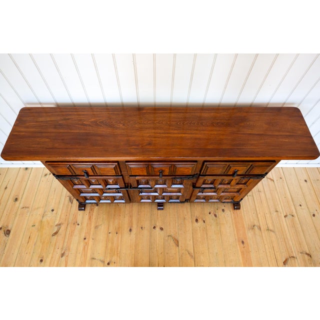 Mid-Century Brutalist Baroque Tuscan Spanish Walnut Iron Sideboard Credenza by Navarro Argudo, 1960 For Sale - Image 9 of 18
