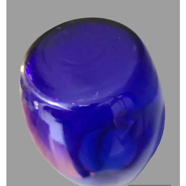 Vintage Bohemian Cobalt Blue Glass Vase For Sale - Image 6 of 6
