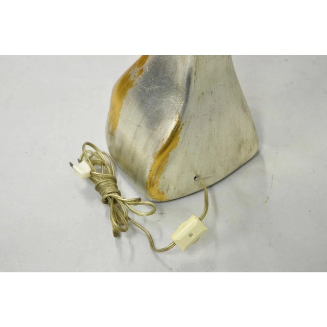 Vintage Brutalist Silver Gold Leaf Sculptural Ceramic Large Abstract Table Lamp For Sale - Image 11 of 12