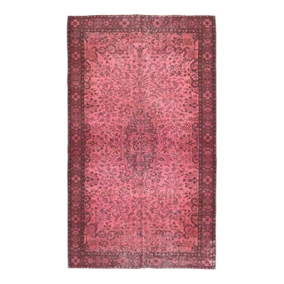 1970s Vintage Turkish Oushak Handmade Wool Cotton Pink Area Rug For Sale