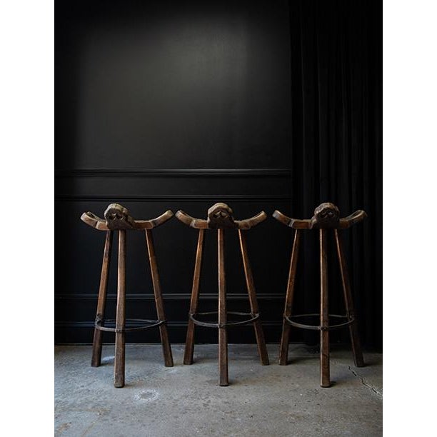 1970s Vintage Mid-Century Spanish Brutalist Marbella Bar Stools, Set of 3 For Sale - Image 5 of 18