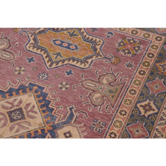 1990s Rustic Kazak Southwestern Purple/Light Blue Wool Rug - 4'0''x5'10'' For Sale - Image 5 of 10