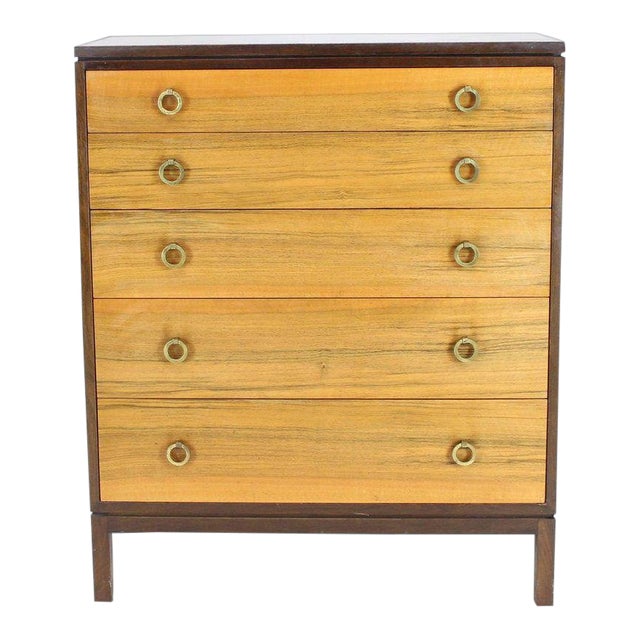 1970s Mid Century Modern Dunbar Rosewood High Chest With Brass