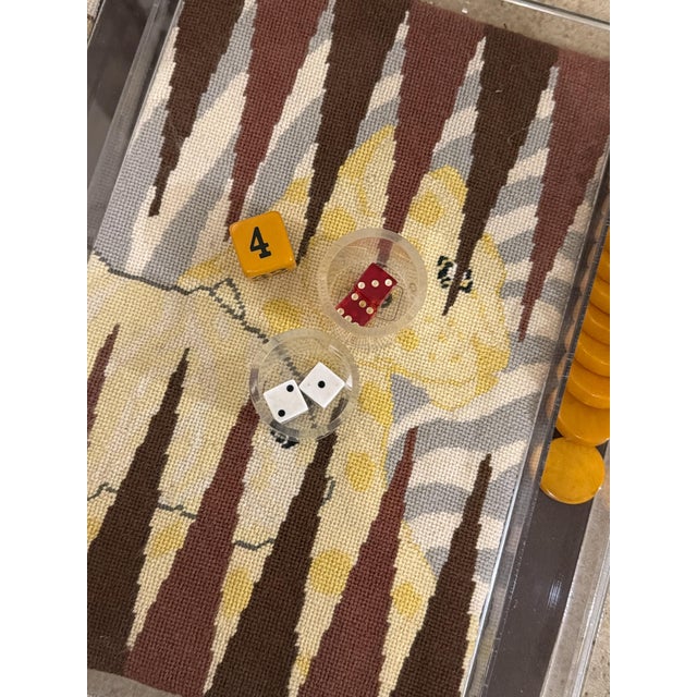Italian Vintage Lucite and Needlepoint Backgammon Set With Zebra Motif, 1960s–1970s For Sale - Image 3 of 5