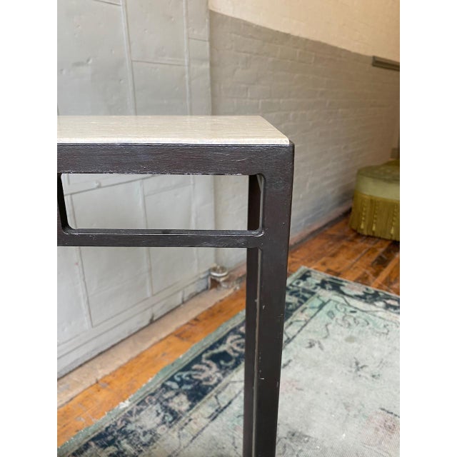 Stone Custom Bronze Iron Console Table With Travertine Shelves For Sale - Image 7 of 12