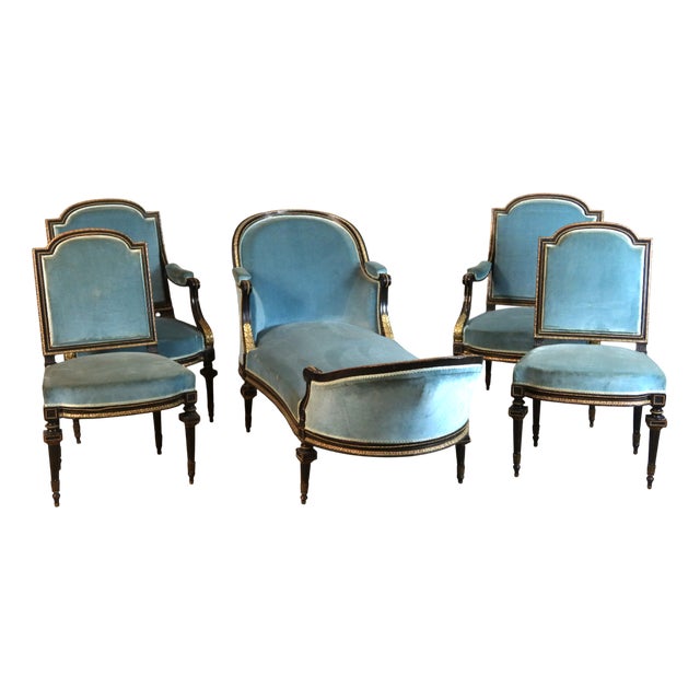 Napoleon III Painted Wood Living Room Set, 1800s, Set of 5 For Sale