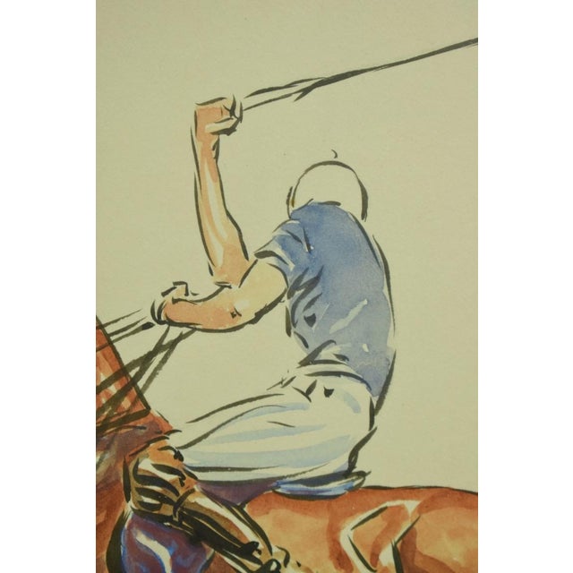 Mid 20th Century Paul Desmond Brown Polo Player Watercolor For Sale - Image 4 of 5