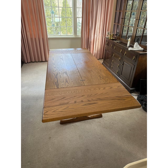 Vintage MCM Conant Ball Solid Oak Extendable Dining Table For Sale - Image 13 of 16