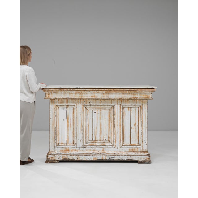 1900s French Wood White Patinated Bar With Marble Top For Sale - Image 17 of 18
