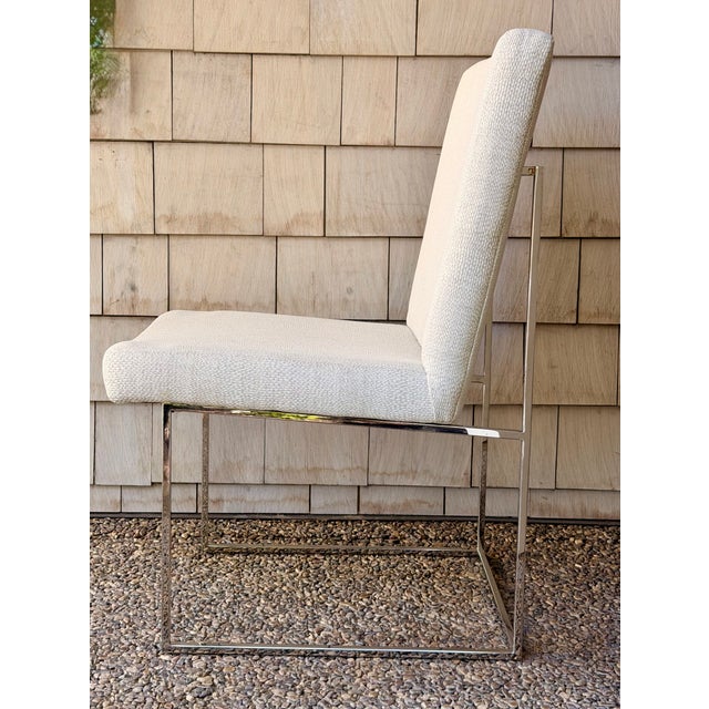 Thayer Coggin Set of 8 Milo Baughman for Thayer Coggin 1187 Dining Chairs – Soft Ivory/Cream/Greige & Polished Stainless For Sale - Image 4 of 9