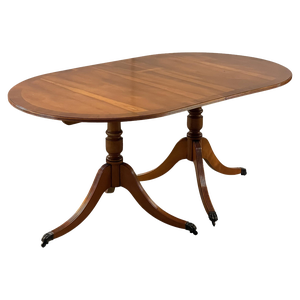Vintage Yew Wood Twin Pedestal Extending Dining Table