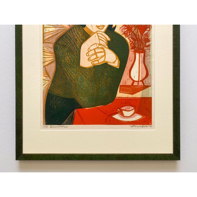 Mid-Century Modern Irving Amen Vintage 1965 Mid Century Modern " Summer " Limited Edition Framed Hand Signed Original Fine Art Woodcut Print For Sale - Image 3 of 18
