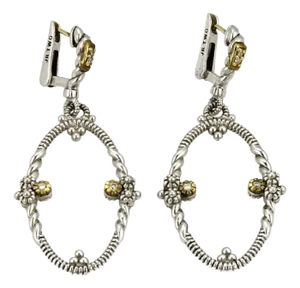 Judith Ripka Diamond Sterling Silver & 18k Gold Oval Dangle Earrings, 2 Pieces