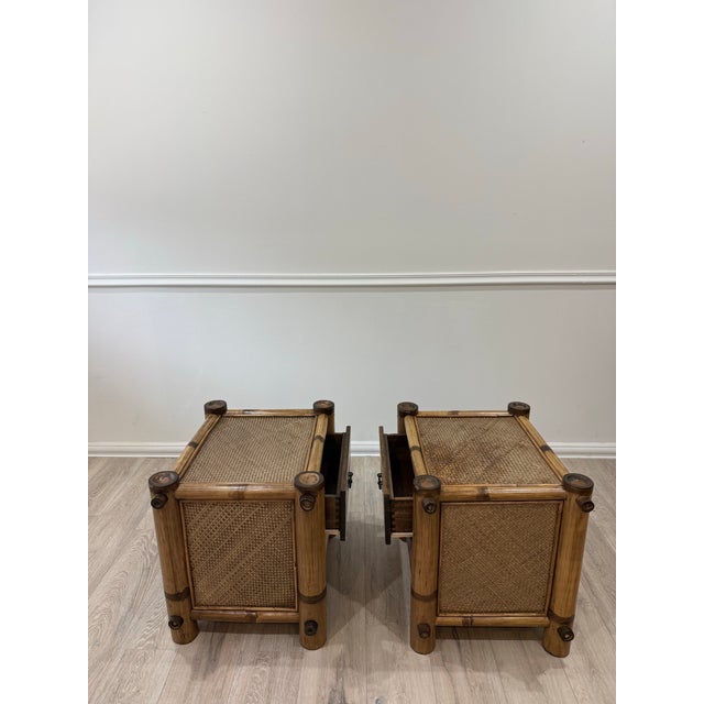 Pelican Reef Vintage Bamboo and Rattan Pair of Nighstands For Sale - Image 11 of 12