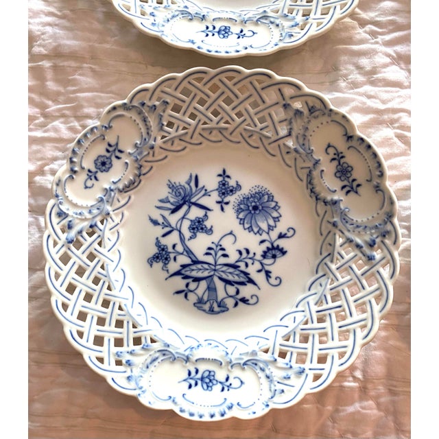 Set of 6 Antique Meissen Blue Onion Reticulated Plates 1850