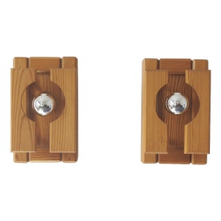 Vintage Swedish Pine Wall Light, Set of 2 For Sale