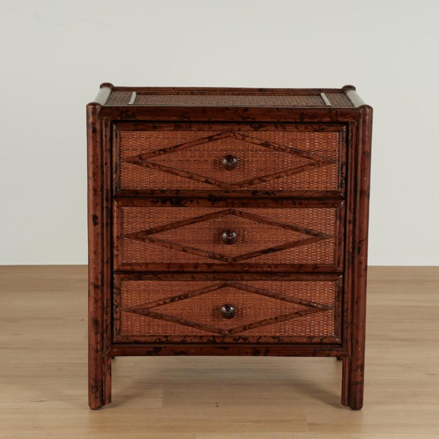 Pair of Vintage British Colonial Faux Bamboo and Grasscloth Stands For Sale - Image 12 of 18