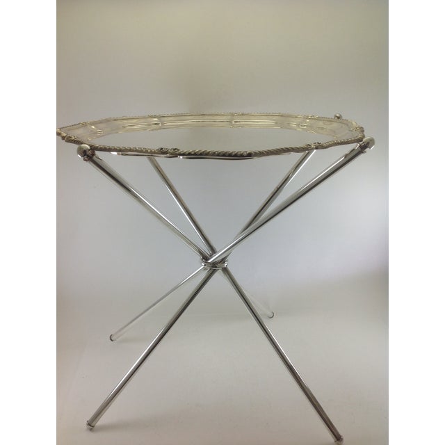 Ref # V/ 1720 – V/2454. Photo 437 Description : Silver Quadripod Collapsible Stand & Tray. Pattern : Silver - Size : Stand...