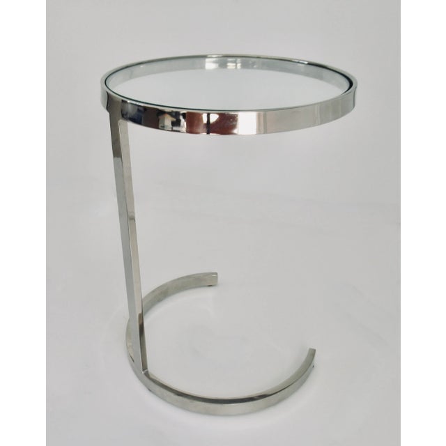 Milo Baughman Vintage C.1970's Milo Baughman Polished Cantilever Chrome & Glass Round Low Drinks,, Accent Table For Sale - Image 4 of 12