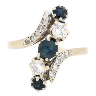 Vintage 18-Carat Gold Ring, Sapphire and Diamonds - Circa 1960 For Sale
