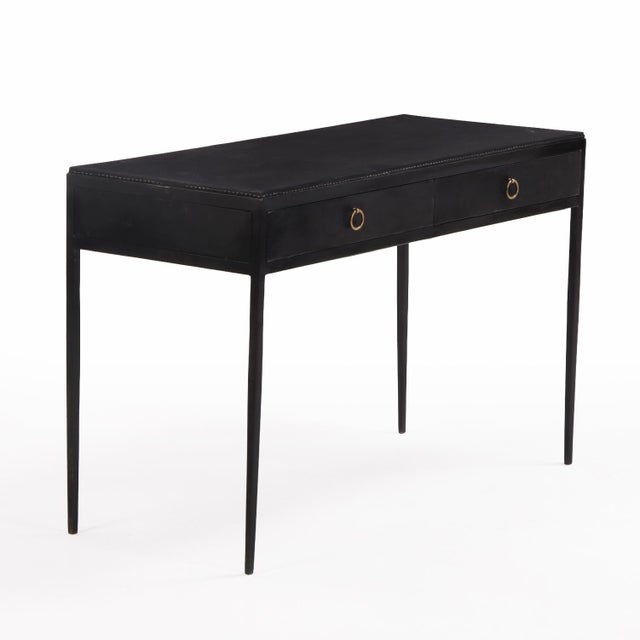 Mid-Century Modern Contemporary Painted Iron and Leather Writing Desk in the Manner of Jean-Michel Frank For Sale - Image 3 of 7