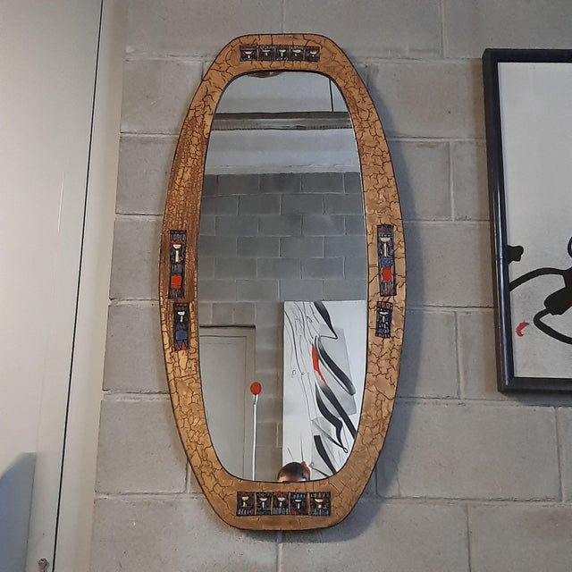 Particular mirror with artistically fired enamelled metal frame with mirrored glass, applied on rear wood, excellent...