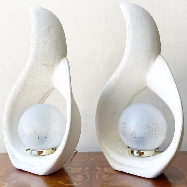 Postmodern Sculptural White Flame Ceramic Table Lamps For Sale - Image 10 of 10