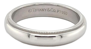 Mid 20th Century Tiffany & Co. Platinum 4mm Wide Double Milgrain Wedding Band Ring - Size 7