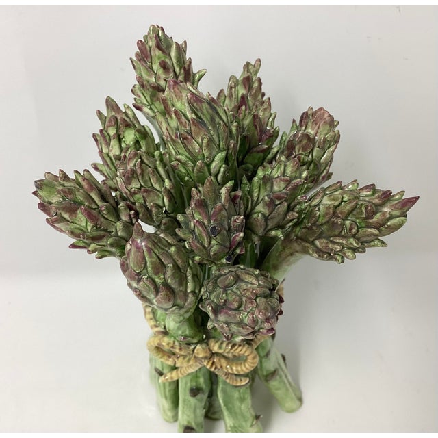 Traditional Vintage Majolica Standing Bunch of Asparagus Tied With Bow For Sale - Image 3 of 4