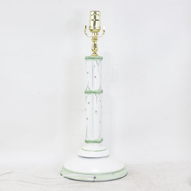Vintage Hand-Painted White and Green Faux Bamboo Table Lamps - a Pair For Sale - Image 4 of 10