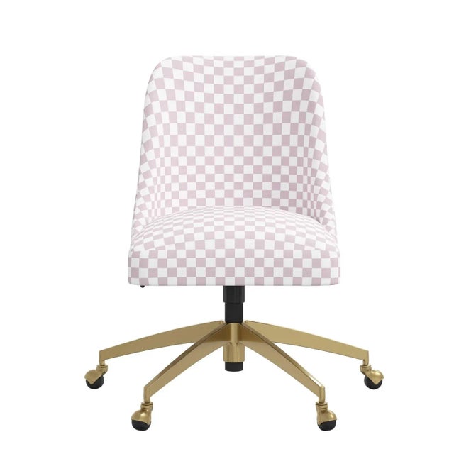 Spritely Home Brynn Office Chair with Gold Base in Checkerboard Lavender For Sale - Image 4 of 6