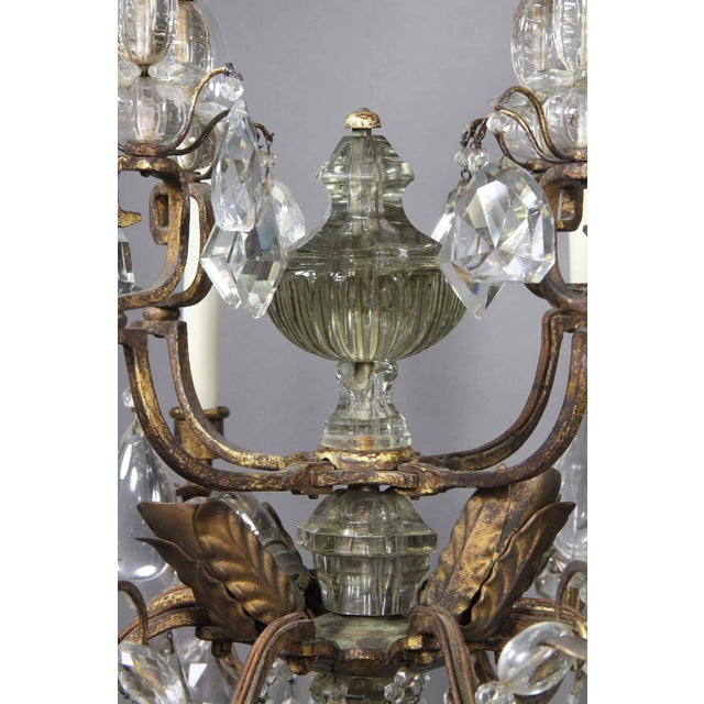 Brass Louis XV Gilded Wrought Iron and Rock Crystal Chandelier For Sale - Image 8 of 11